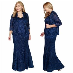 R&M Richards Formal Jacket Lace Long Dress Set NEW